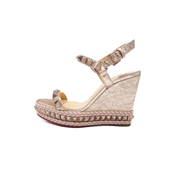Christian Louboutin Metallic Rose Gold Studded Espadrille Platform Sandals EU 39 - Picture 2 of 9